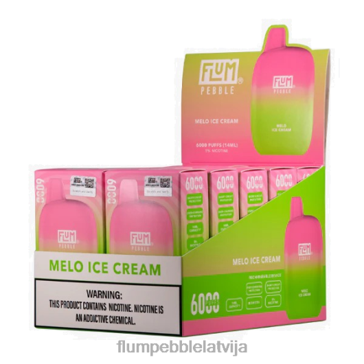FLUM PEBBLES 6000 uzpūtienu 10 iepakojumi Flum Pebble Best Flavor melo saldējums B2H2T56