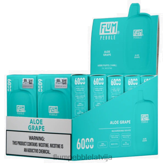 FLUM PEBBLES 6000 uzpūtienu 10 iepakojumi Flum Pebble Vape Latvija alvejas vīnoga B2H2T3