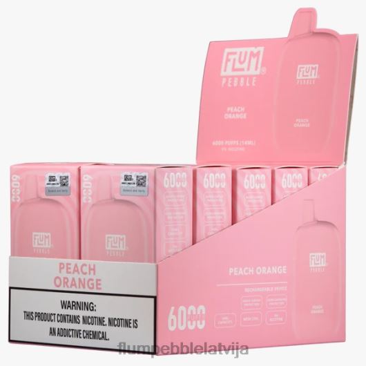 FLUM PEBBLES 6000 uzpūtienu 10 iepakojumi Flum Pebble Vape Latvija persiku apelsīns B2H2T63