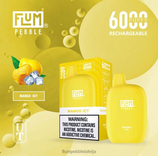 FLUM PEBBLES 6000 uzpūtienu Flum Pebble Vape Latvija mango ledains B2H2T53