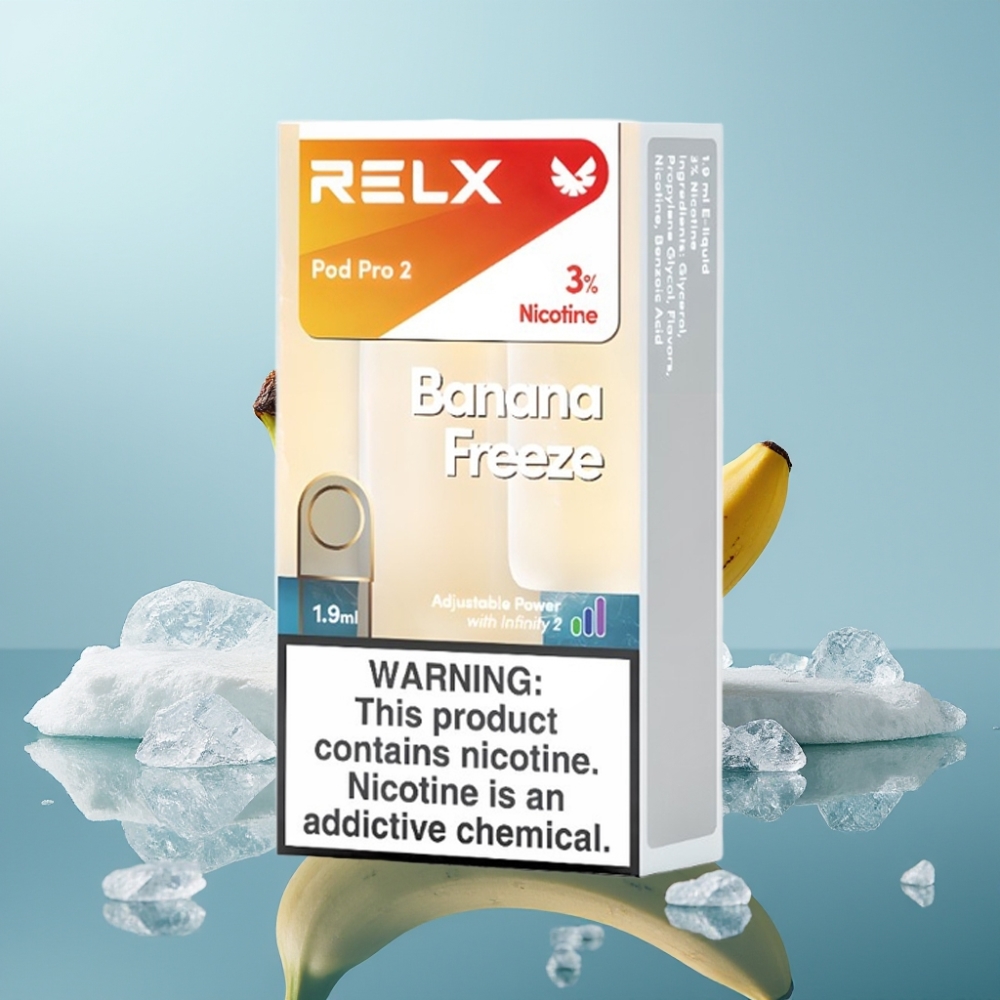 RELX Pod Pro 2 Banānu Ledus 3 Nikotīns 600 Pufi 19ml