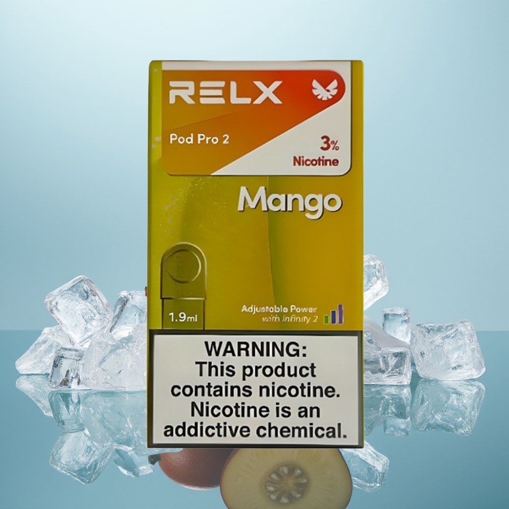RELX Pod Pro 2 Vape Ierīce Nikotīns 3 Mango Ledus 600 pūkšņi 19ml