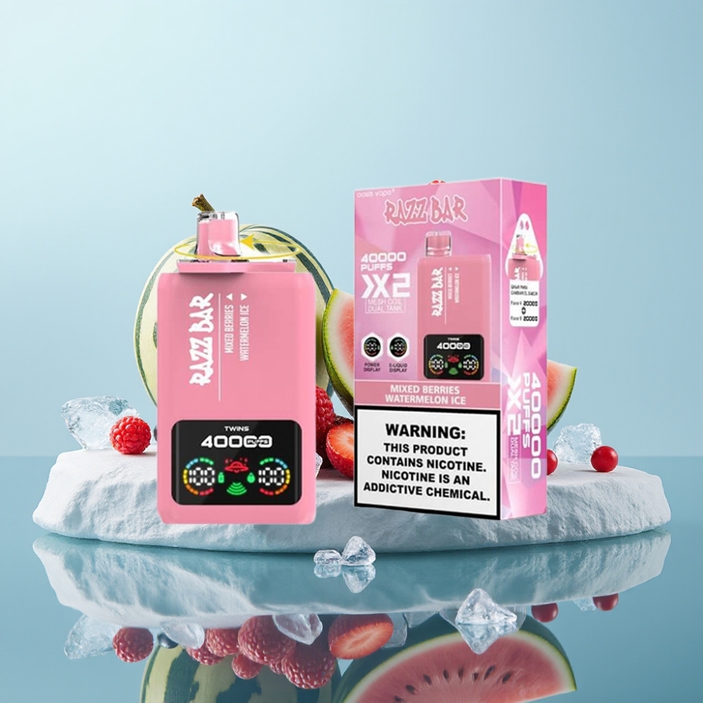 Razz Bar 40000 Puffs Vienreizlietojamais Vape JAUktās OGAS  ARBŪZLEDUS ar Power Screen Display