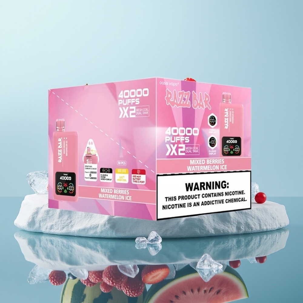 Razz Bar 40000 Puffs Vienreizlietojamais Vape JAUktās OGAS  ARBŪZLEDUS ar Power Screen Display