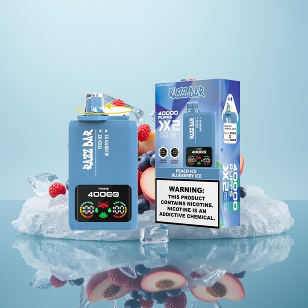 Razz Bar 40000 Puffs Vienreizlietojamais Vape PERSIKU LEDUS  ZILĀ OGA LEDUS ar Power Screen Display