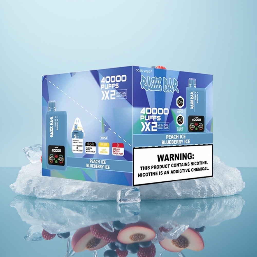 Razz Bar 40000 Puffs Vienreizlietojamais Vape PERSIKU LEDUS  ZILĀ OGA LEDUS ar Power Screen Display