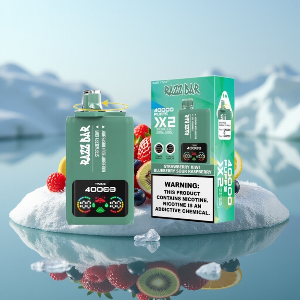 Razz Bar 40000 Puffs Vienreizlietojamais Vape ZEMENEĶU AVEņU  ZILĀ ĶIRŠU SKĀBĀ AVEŅA