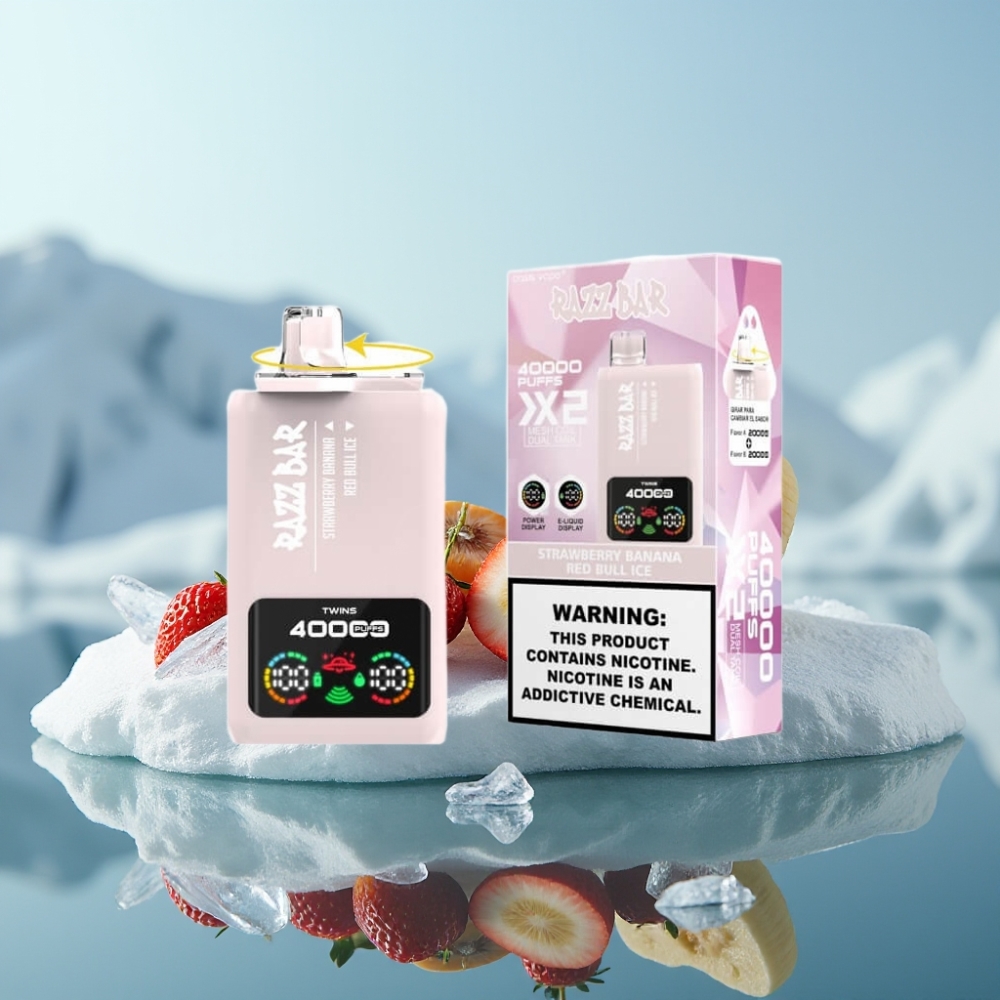 Razz Bar 40000 Puffs Vienreizlietojamais Vape ZEMENEĻU BANĀNS  RED BULL LEDUS