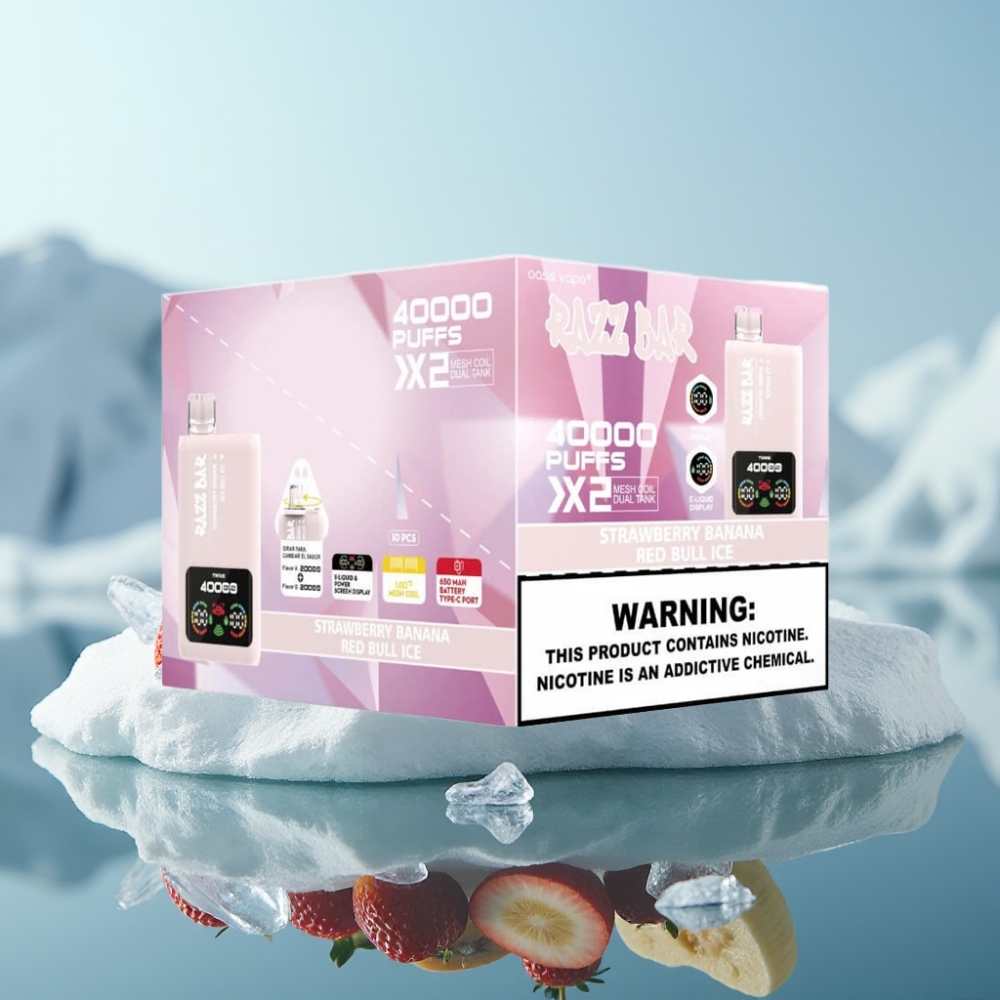 Razz Bar 40000 Puffs Vienreizlietojamais Vape ZEMENEĻU BANĀNS  RED BULL LEDUS