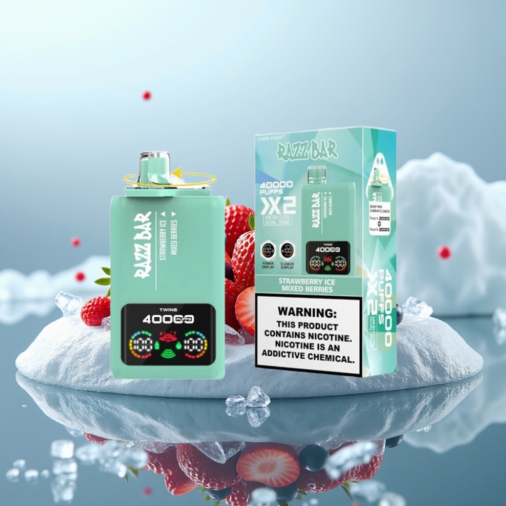 Razz Bar 40000 Puffs Vienreizlietojamais Vape ZEMENEŅU LEDUS  JAUKTAS OGAS ar Power Screen Display