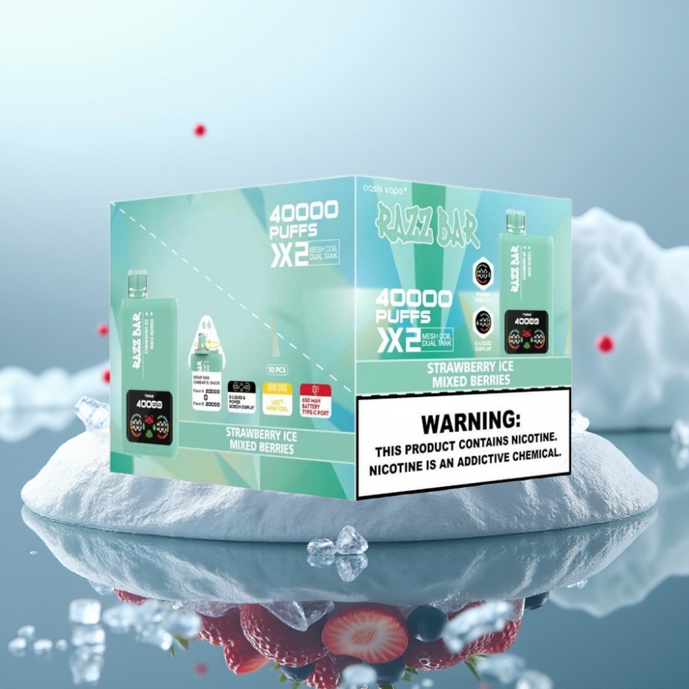 Razz Bar 40000 Puffs Vienreizlietojamais Vape ZEMENEŅU LEDUS  JAUKTAS OGAS ar Power Screen Display