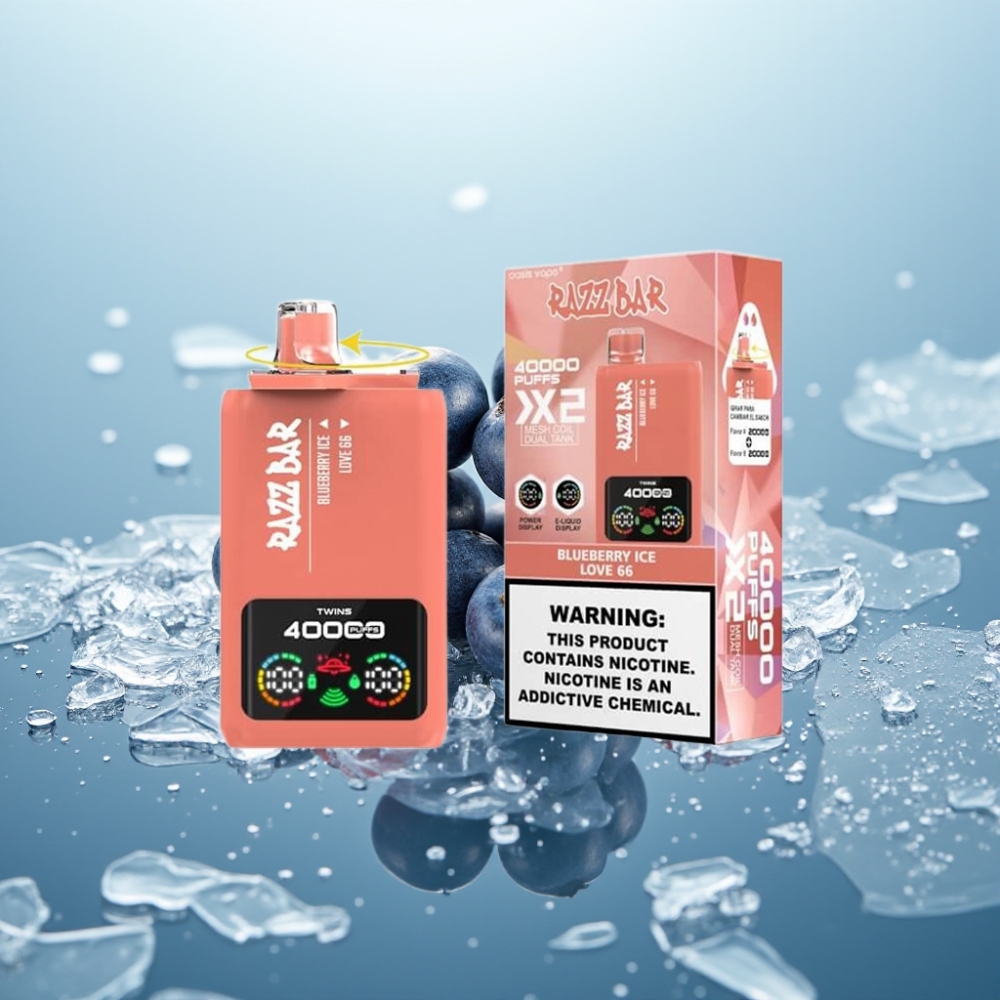 Razz Bar 40000 Puffs Vienreizlietojamais Vape ZILA KĪRŠU LEDUS  MĪLESTĪBA 66 ar Power Screen Display un 650 Mah Battery
