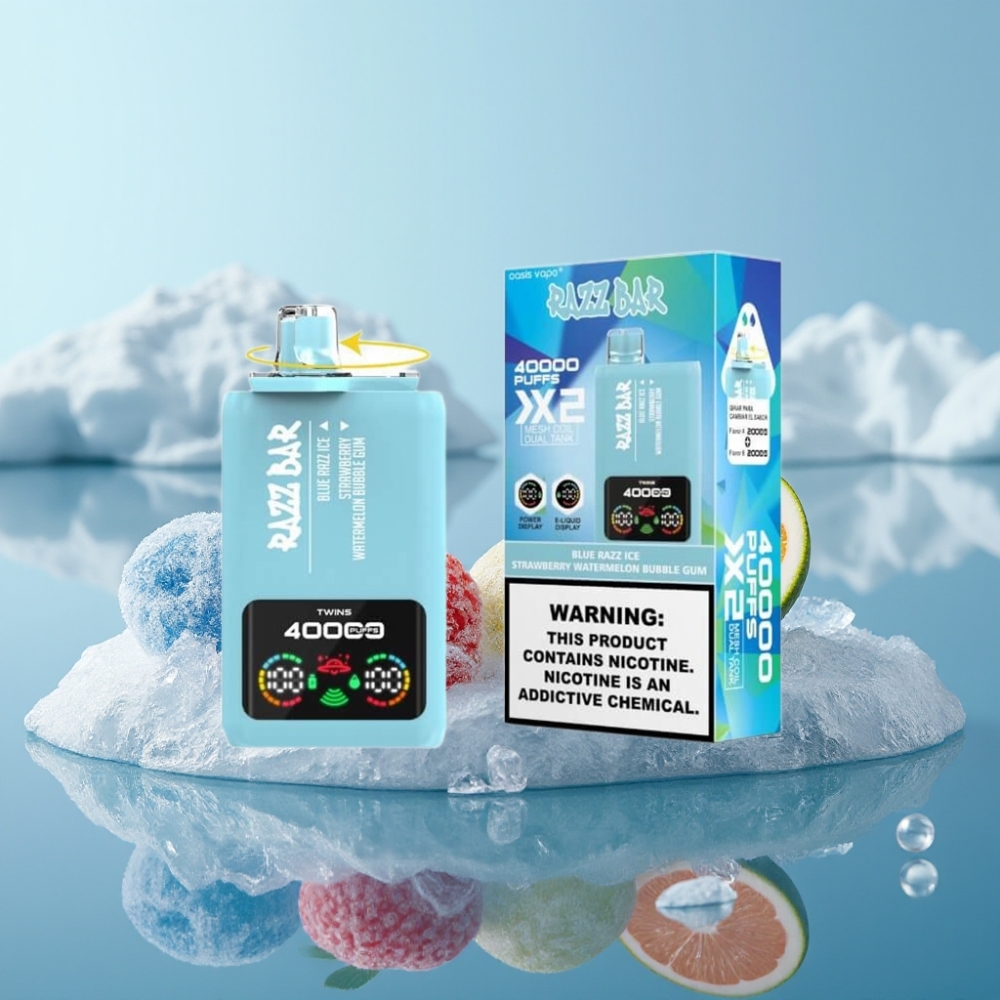 Razz Bar 40000 Puffs Vienreizlietojamais Vape ZILĀ AVENE-DARBENES ŪDENS MELONE BUBBLĒŠU GUMIJA