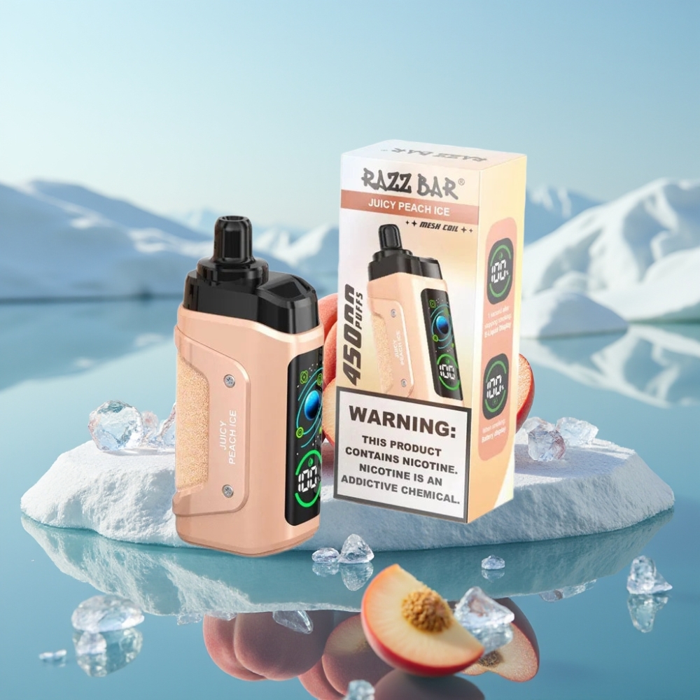 Razz Bar 45000 Puffs Vienreizlietojamais Vape Dzidrs Persiku Ledus ar 10 Ohm Mesh Coil