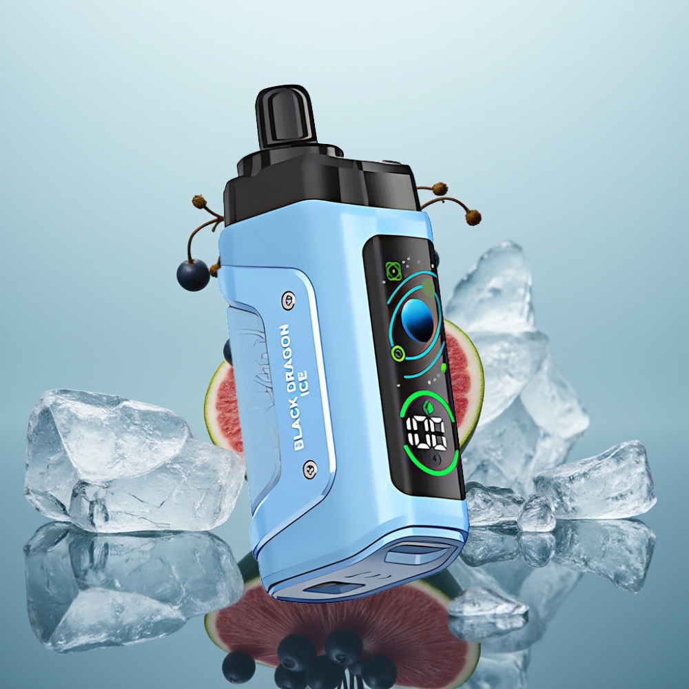 Razz Bar 45000 Puffs Vienreizlietojamais Vape Melnā Pūķa Ledus