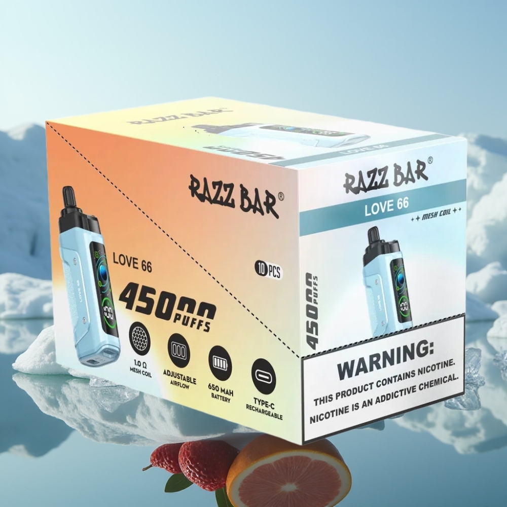 Razz Bar 45000 Puffs Vienreizlietojamais Vape Mīla 66 ar 10 Ohm Mesh Coil un Type-C Uzlādi