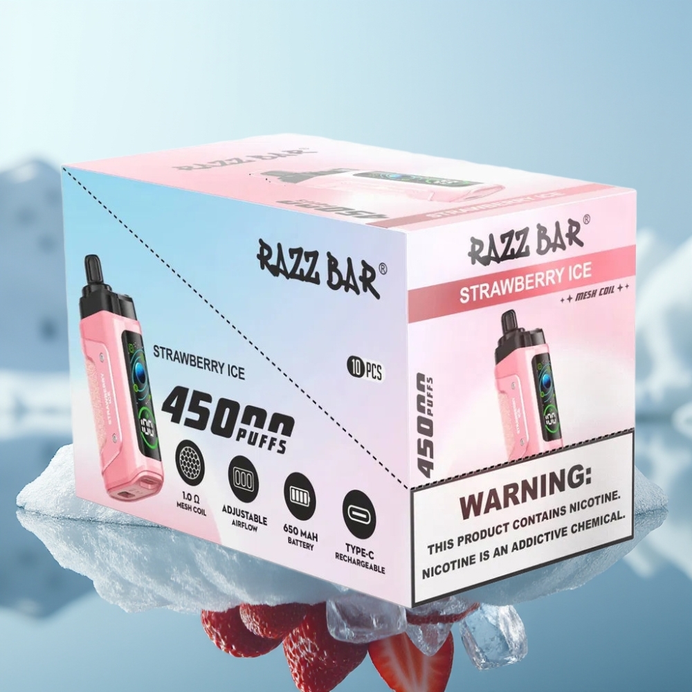 Razz Bar 45000 Puffs Vienreizlietojamais Vape Zemeņu Ledus ar 10 Ohm Mesh Coil un Type-C Uzlāde
