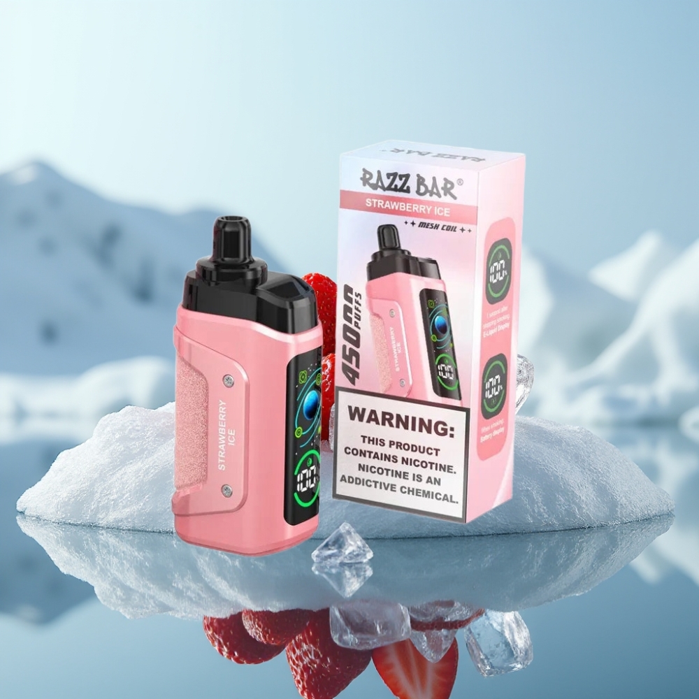 Razz Bar 45000 Puffs Vienreizlietojamais Vape Zemeņu Ledus ar 10 Ohm Mesh Coil un Type-C Uzlāde