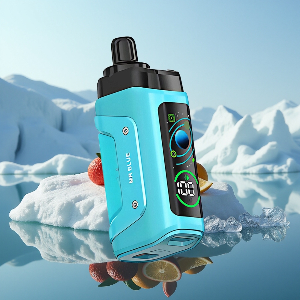 Razz Bar 45000 Puffs Vienreizlietojamais Vape Zilais 10 Ohm Mesh Coil