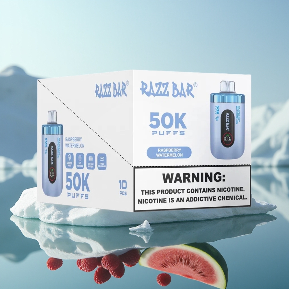 Razz Bar 50K Puffs Vienreizlietojamais Vape Aveņu Arbūzs un 10 Ohm Mesh Coil