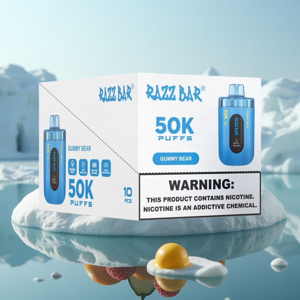 Razz Bar 50K Puffs Vienreizlietojamais Vape Lāču Sīrupa Garša