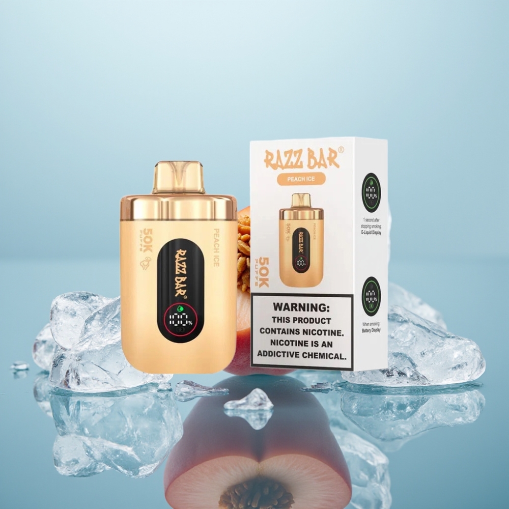 Razz Bar 50K Puffs Vienreizlietojamais Vape Persiku Ledus un 10 Ohm Mesh Coil