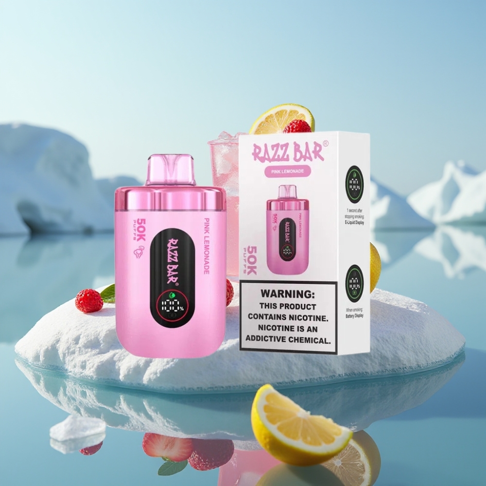 Razz Bar 50K Puffs Vienreizlietojamais Vape Rozā Citrons 10 Ohm Mesh Coil