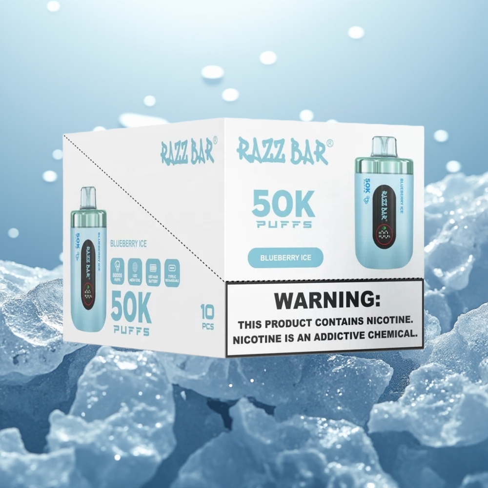 Razz Bar 50K Puffs Vienreizlietojamais Vape Zemenes Ledus