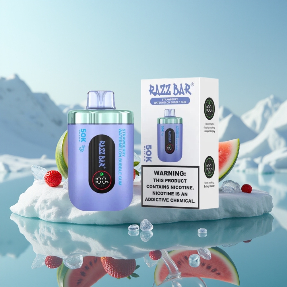 Razz Bar 50K Puffs Vienreizlietojamais Vape Zemeneņu Arbūza Burbuļu Gumija  650mAh