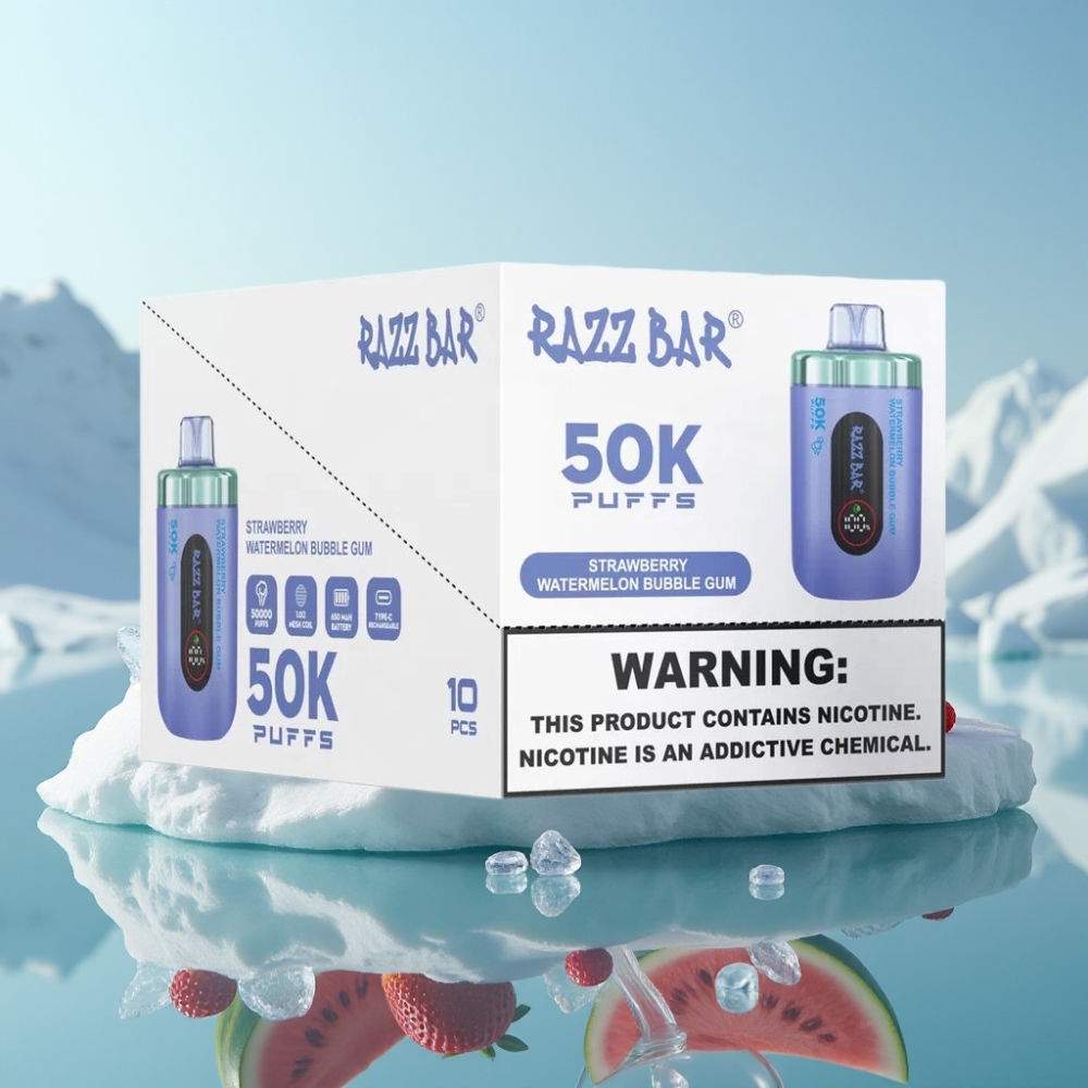 Razz Bar 50K Puffs Vienreizlietojamais Vape Zemeneņu Arbūza Burbuļu Gumija  650mAh