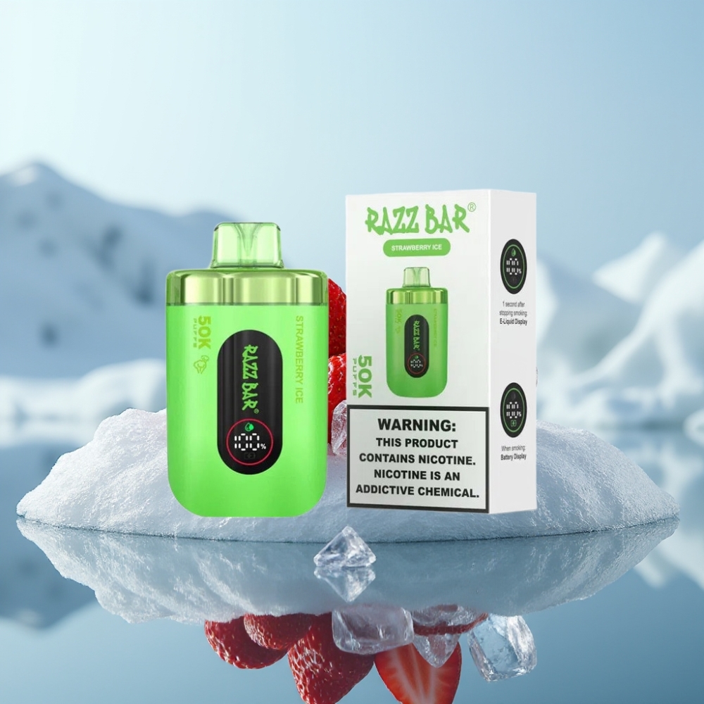 Razz Bar 50K Puffs Vienreizlietojamais Vape Zemeneņu Ledus ar 10 Ohm Mesh Coil un 650 Mah Battery
