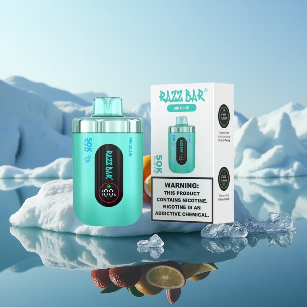 Razz Bar 50K Puffs Vienreizlietojamais Vape Zilais