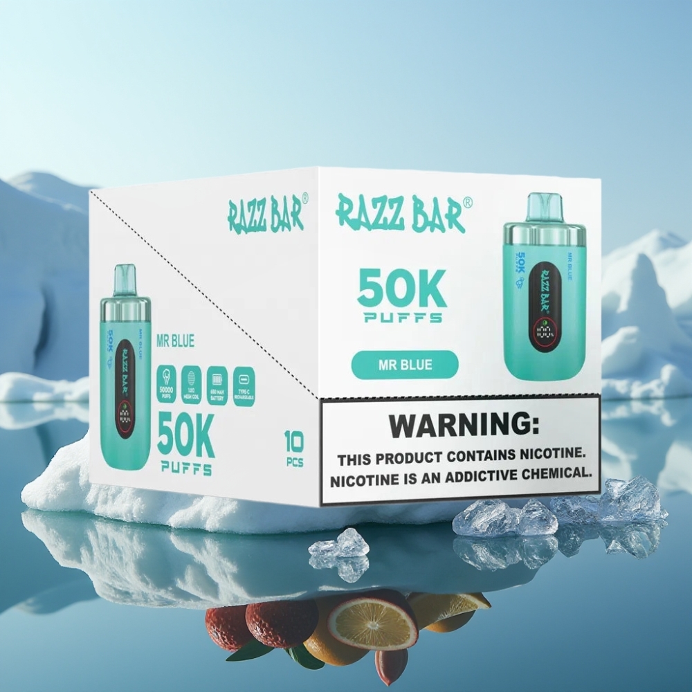 Razz Bar 50K Puffs Vienreizlietojamais Vape Zilais