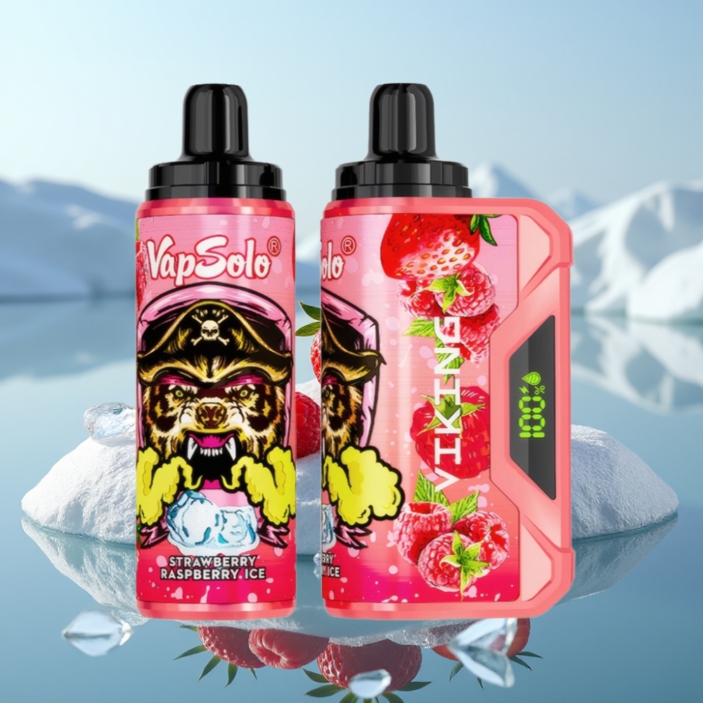VapSolo VIKING 12000 Puffs Vienreizlietojamais Vape Zemenu Aveņu Ledus 22ml