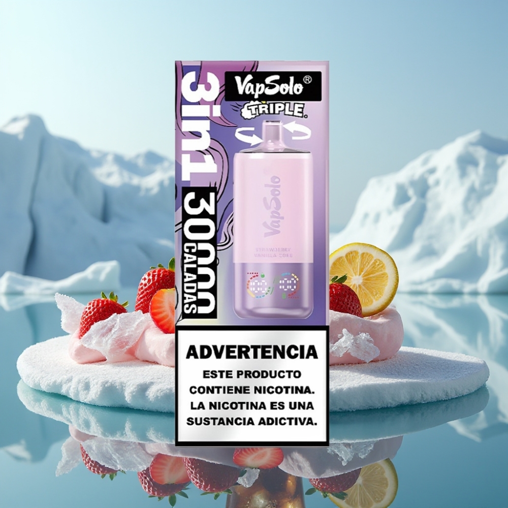 Vapsolo Triple 30000 Puffs Izmērāmi Vapi Zemenu Vaniļas Kola 40ml 20mg/ml