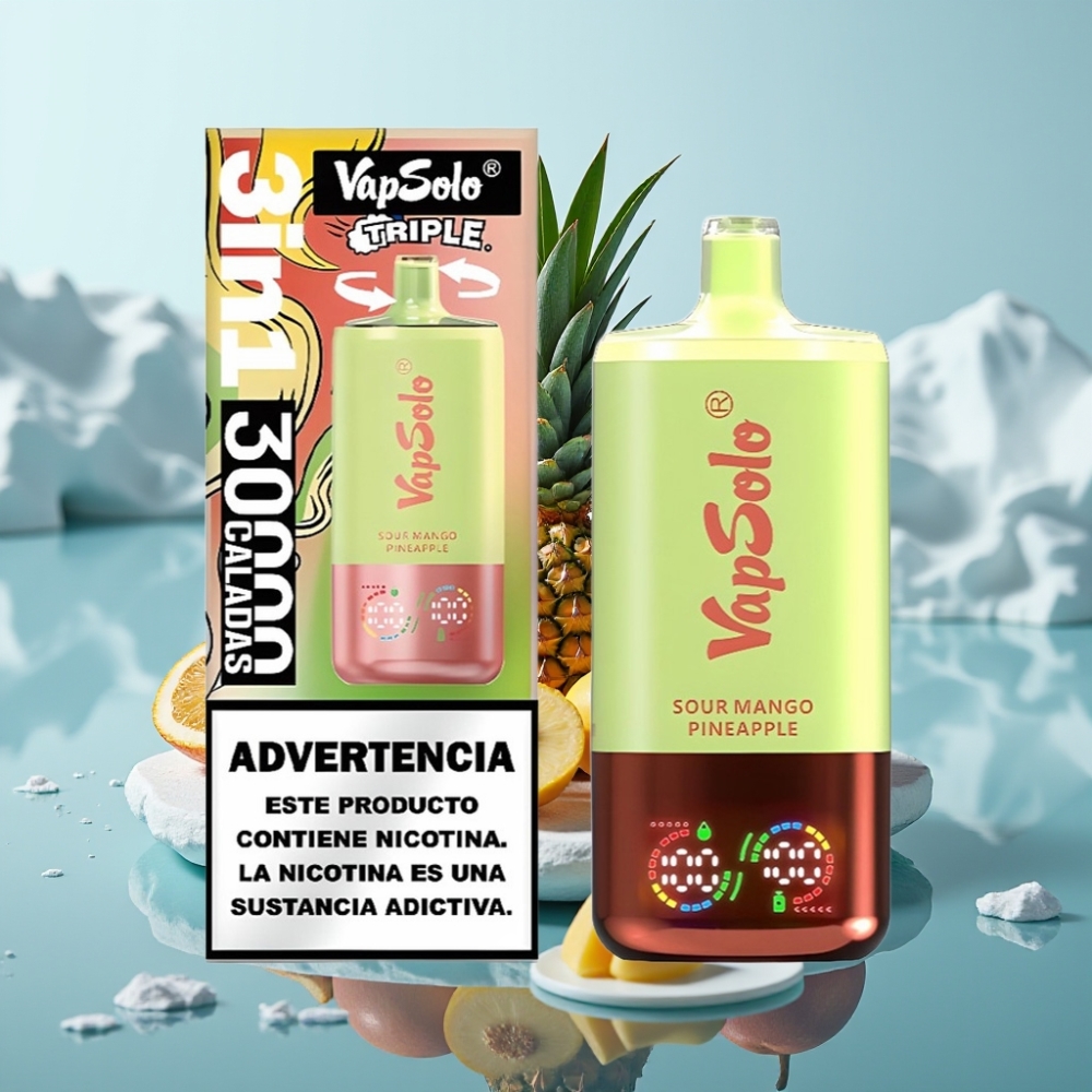 Vapsolo Triple 30000 Puffs Vienreizlietojamais Vape Skābais Mango Ananāss 40ml 20 mg/ml