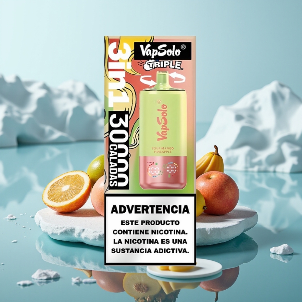 Vapsolo Triple 30000 Puffs Vienreizlietojamais Vape Skābais Mango Ananāss 40ml 20 mg/ml