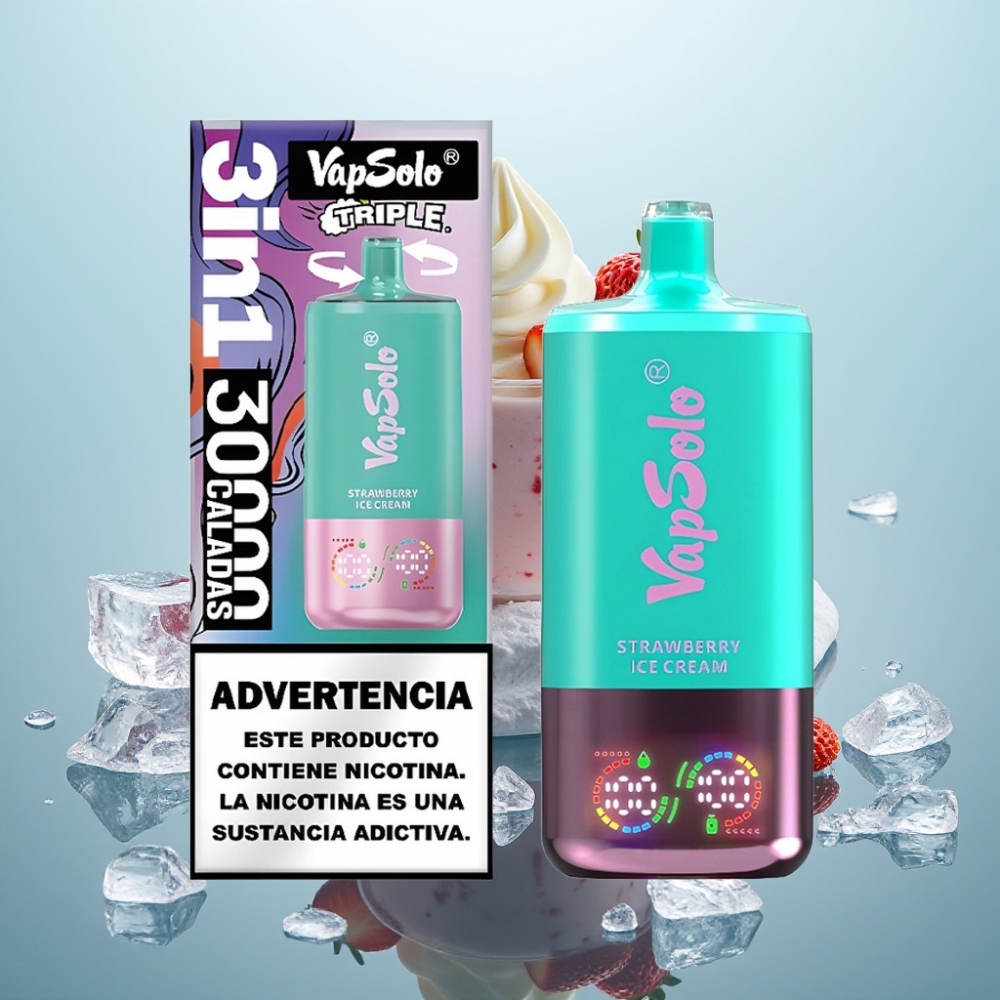 Vapsolo Triple 30000 Puffs Vienreizlietojamais Vape Zemeneņu Saldējums 40ml