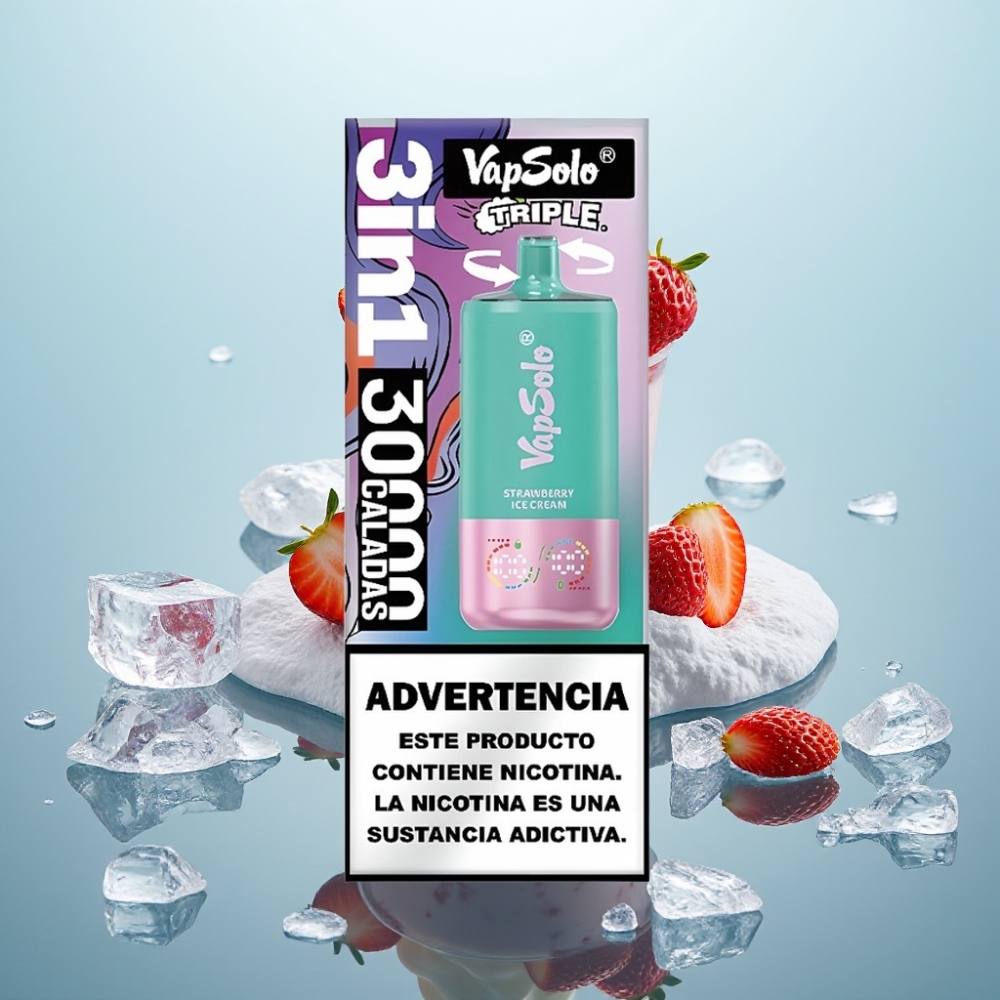 Vapsolo Triple 30000 Puffs Vienreizlietojamais Vape Zemeneņu Saldējums 40ml