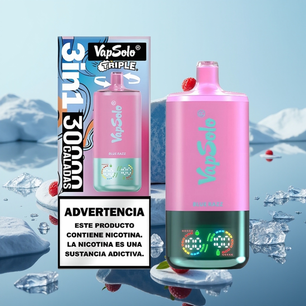 Vapsolo Triple 30000 Puffs Vienreizlietojamais Vape Zilā Aveņu Garša