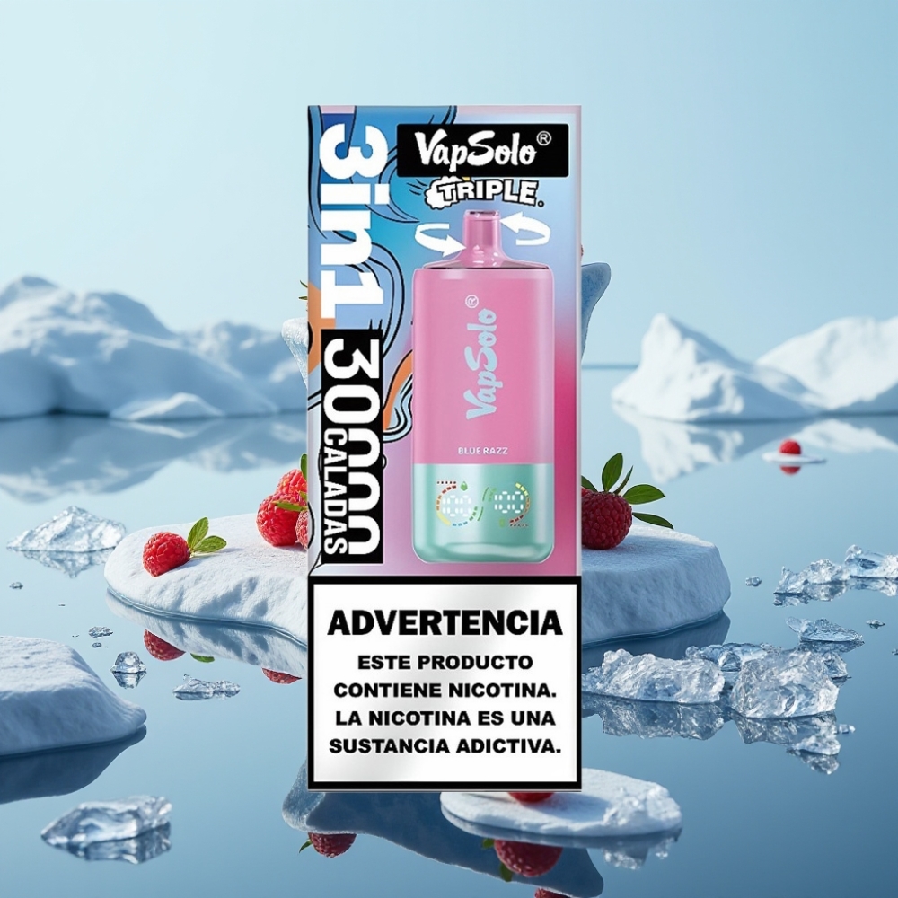 Vapsolo Triple 30000 Puffs Vienreizlietojamais Vape Zilā Aveņu Garša