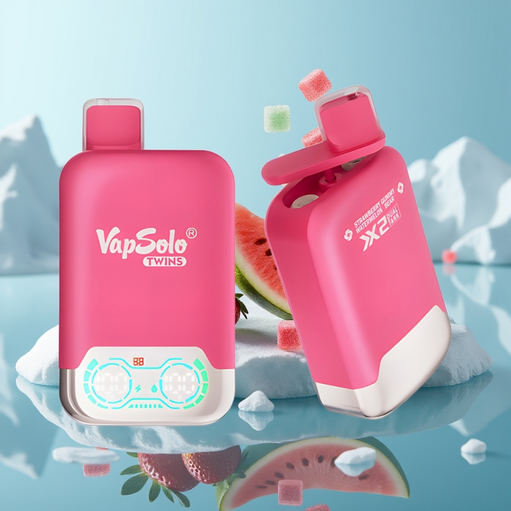 Vapsolo Twins 20000 Puffs Izmetamais Veips Zemene Arbūzs  Gumijlāči 40 ml 20mg/ml