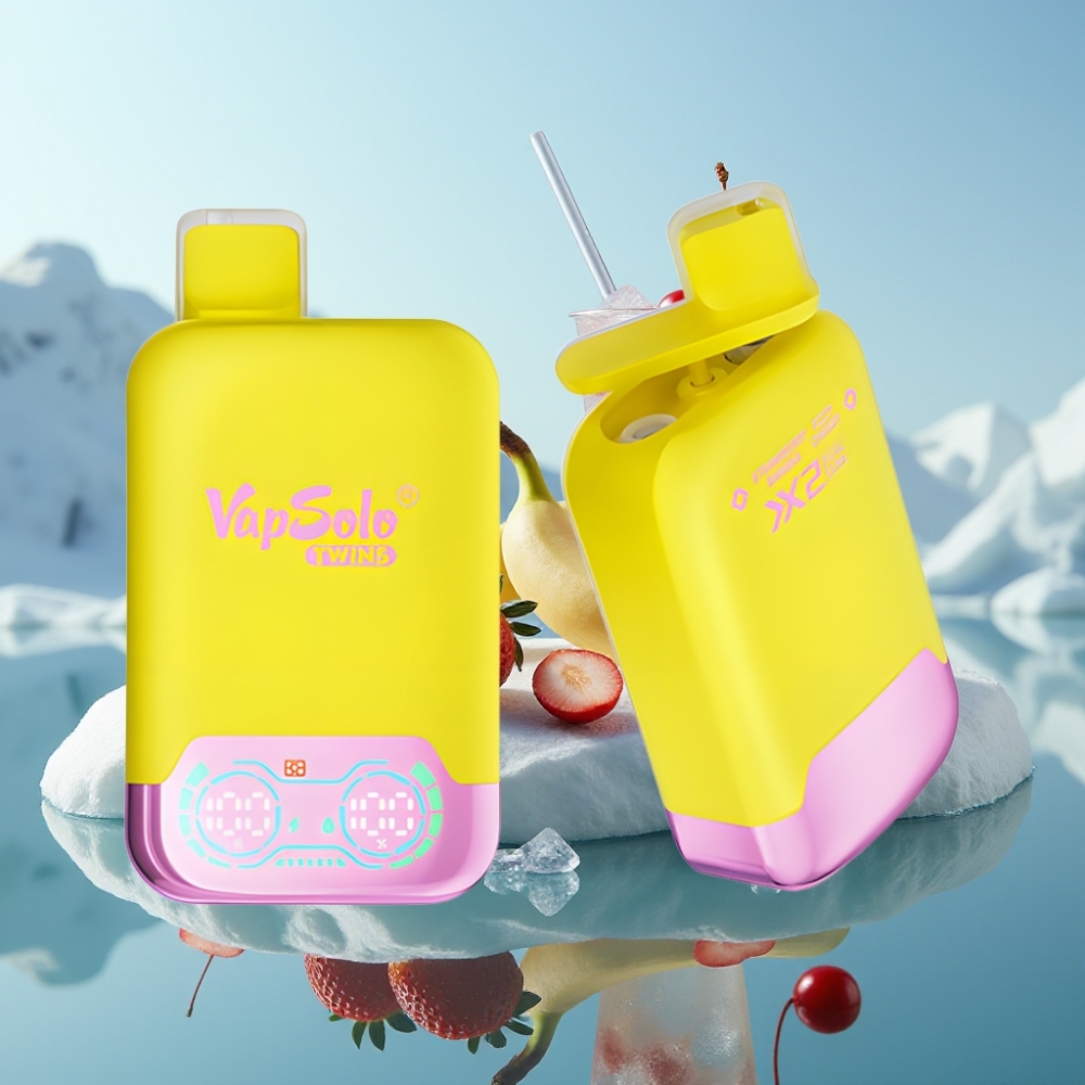 Vapsolo Twins 20000 Puffs Izmetamais Veips Zemeņu Banāns  Gāzēta Ķirsis 40 ml 20mg/ml