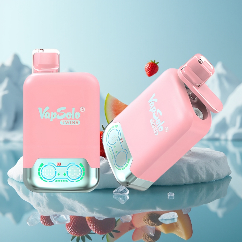 Vapsolo Twins 20000 Puffs Izmetamais Veips Zemeņu Ledus  Mango Persiku Arbūzs 40 ml Type-C