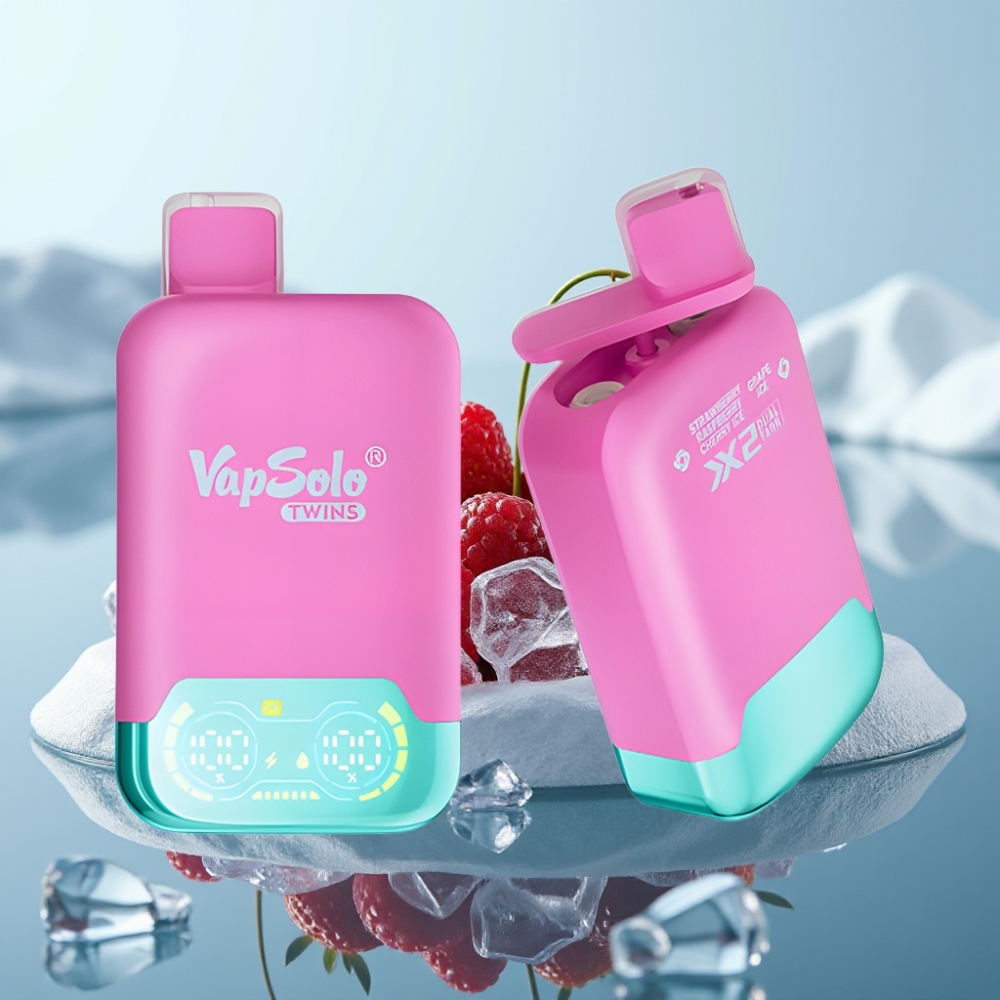 Vapsolo Twins 20000 Puffs Izmēram 51 x 29 x 949 mm Zemeņu Aveņu Ķiršu Ledus  Vīnogu Ledus