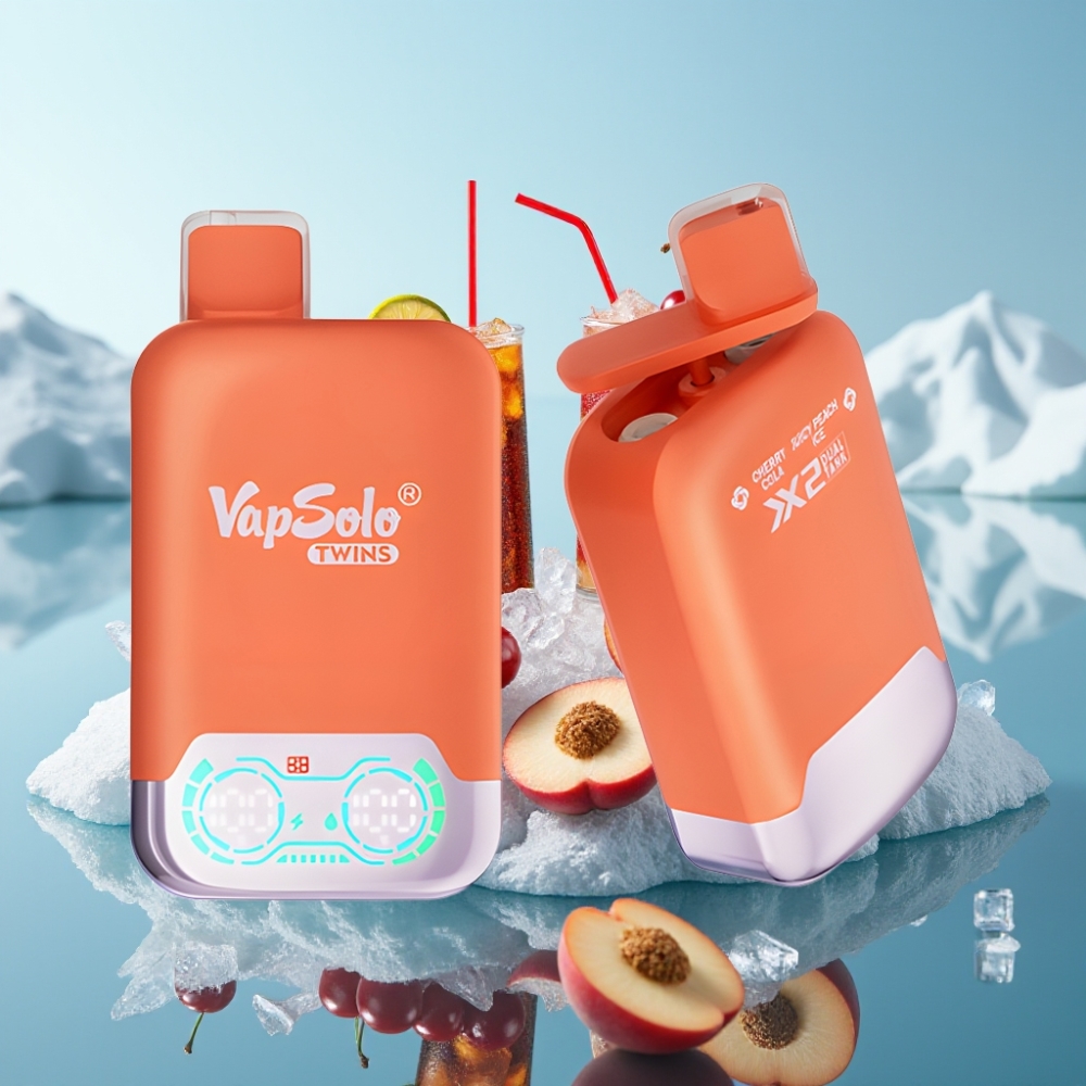 Vapsolo Twins 20000 Puffs Izmērītais Vape Ķiršu Kola  Sulu Peaches Ledus 40ml 20mg/ml