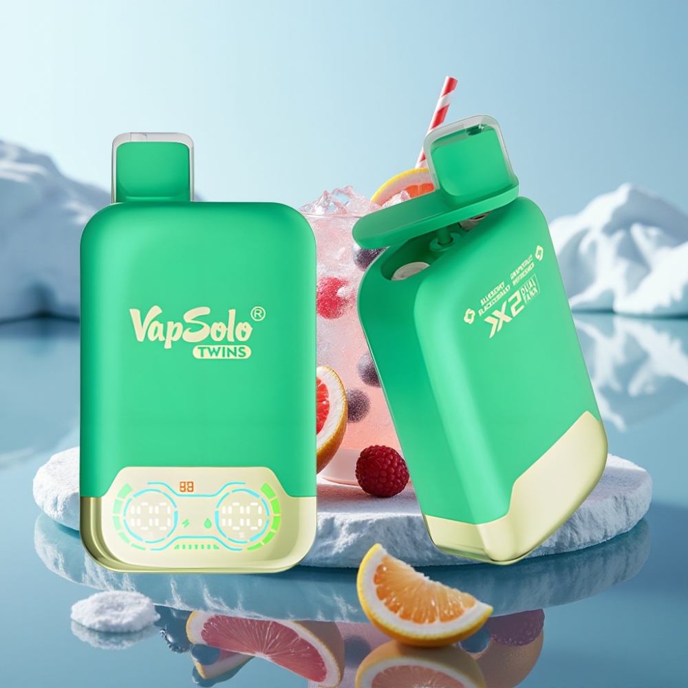 Vapsolo Twins 20000 Puffs Iznēmājošais Dispozitīvais Veips Krūmmellenes  Greipfrūts Atspirdzinātājs 40 ml
