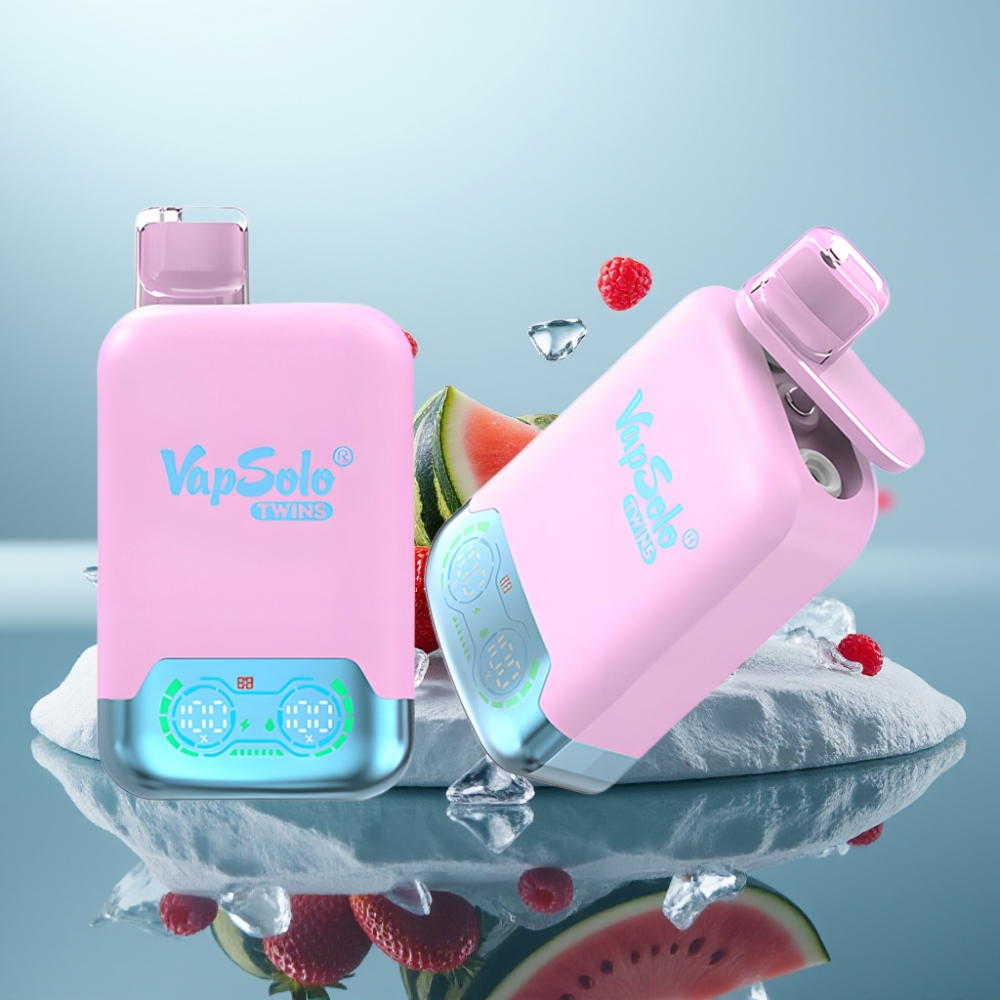 Vapsolo Twins 20000 Puffs Vienreizlietojamais Vape Melnais Ledus Dracauga Zemeņu  Aveņu Arbūzs 40 ml